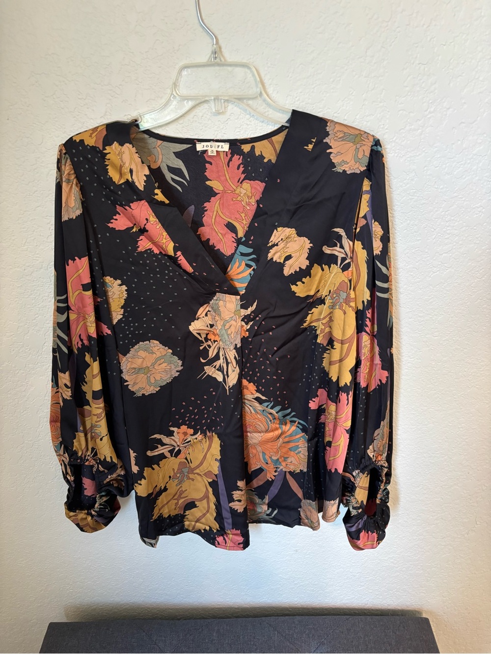 JODIFL Black Floral V-Neck Blouse with Mustard, Coral & Sage - Picture 9 of 9